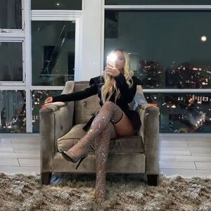 Rhinestone mesh knee Over-the-Knee Boots